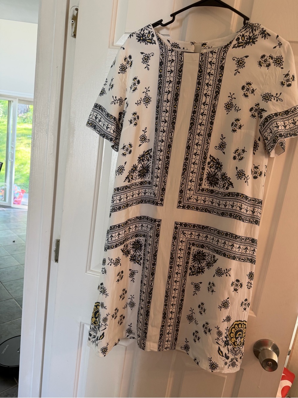 LOFT White Dress with Black Bandana Print